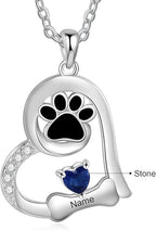 Personalized Cute Dog Cat Paw Name Necklace Forever Love Custom Heart Pendant - Image 2