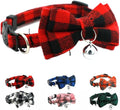 Red Plaid Cat Collar with Bell and Bow, Breakaway Kitten Collar with Bells by YOUALSO