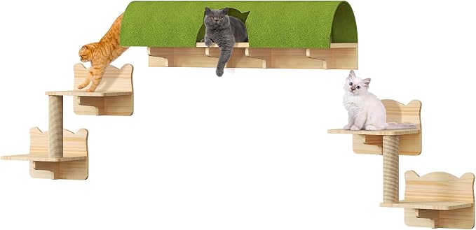 7-in-1 Cat Wall Shelves and Perches, Floating Cat Shelves Set, Solid Wood Wall - Image 6