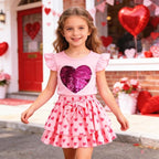 Girls Skirt Set 2 Piece Outfit Toddler Summer Clothes Ruffle Sleeve T-Shirt Bow - Image 2