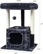 SYANDLVY 27IN Cat Tree for Indoor Cats Large Adult, Modern Activity Tower - Image 3
