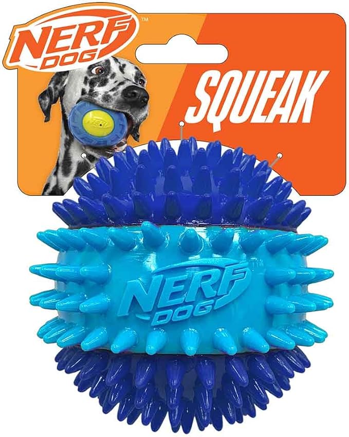 Nerf Dog 3.7in TPR 3-Part Spike Squeak Ball Dog Toy by GramercyProductsInc
