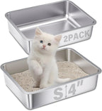 Small Stainless Steel Litter Box 2 Pack, 15.7"x11.8"x4" Small Litter Box by Futam