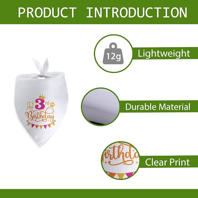 It's My 3rd Birthday Dog Bandana Happy 3rd Birthday Pet Triangle Scarf - Image 3