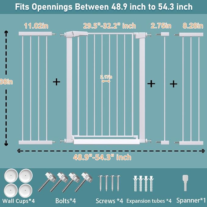 Fairy Baby 38" Extra Tall Baby Gate, 48.9"-54.3" Extra Wide Large Pet Gate - Image 2