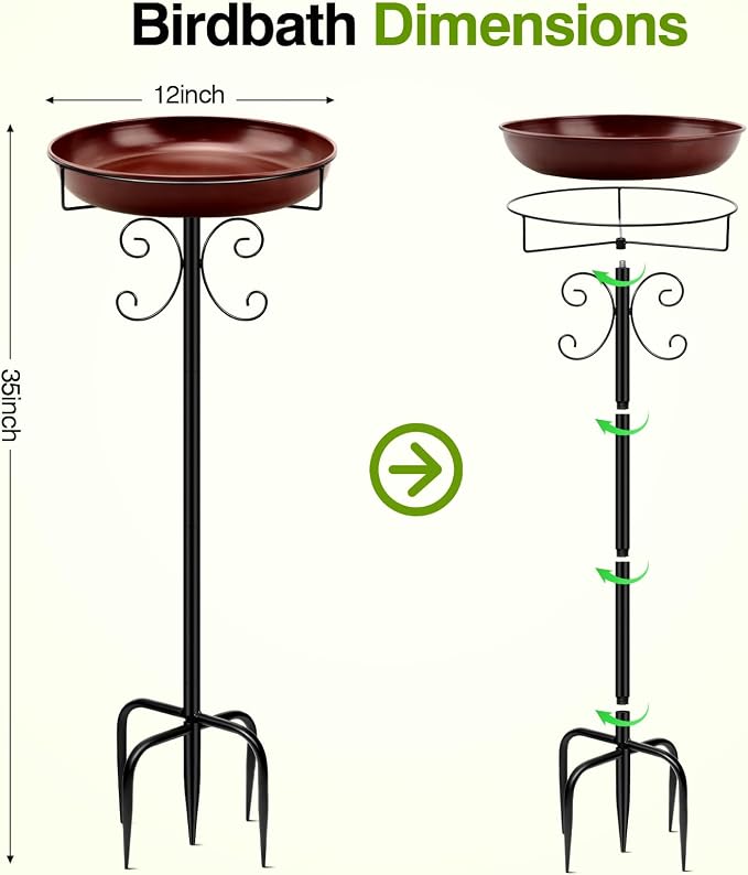 Daoeny Heavy Duty Bird Baths for Outdoors, 35In Outdoor Freestanding Birdbaths - Image 7