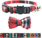Cat Collar Breakaway with Bell and Bow Tie, Plaid Design Adjustable Safety by Ximipet