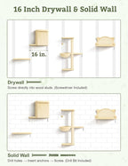 5-in-1 Cat Wall Shelves, Solid Wood & Velvet & Sisal Scratcher, 44lbs Max Load - Image 7