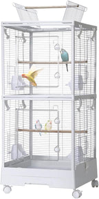 Garvee Small Bird Cage with Playground Stand, 44in White Travel Bird Cage by Garvee