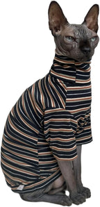 Vintage Stripes Sphynx Hairless Cats Shirt Cotton Cat Turtleneck Pet Clothes - Image 3