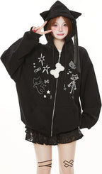 Womens Y2K Zip Up Cute Graphic Hoodies Cat Ears Casual Cartoon Harajuku Kawaii - Image 6