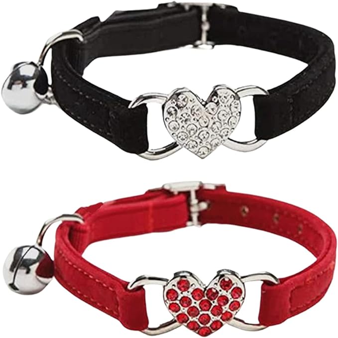 Heart Bling Cat Collar with Safety Belt and Bell Adjustable 8-10 inches by WDPAWS