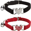 Heart Bling Cat Collar with Safety Belt and Bell Adjustable 8-10 inches by WDPAWS