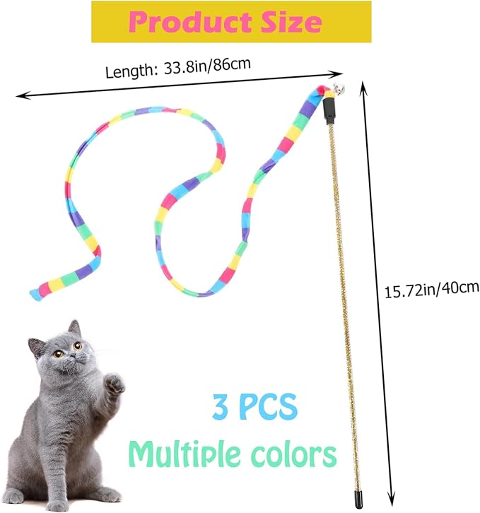 KABASI 3PCS Interactive Cat Rainbow Wand Toys, Colorful Cats String Toy Teaser - Image 3