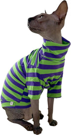 Vintage Stripes Sphynx Hairless Cats Shirt Cotton Cat Turtleneck Pet Clothes - Image 3