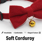 THAIN Cat Collar with Bow Tie and Bell, Breakaway Adjustable Cute Soft Corduroy - Image 2