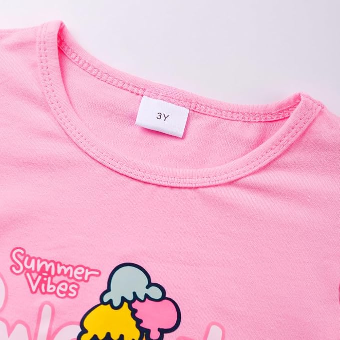 Girls Skirt Set 2 Piece Outfit Toddler Summer Clothes Ruffle Sleeve T-Shirt Bow - Image 5