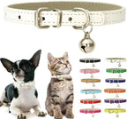 White Puppy Collar with Bell, Soft Pu Leather Cat Collars Adjustable Buckle by Weimostar