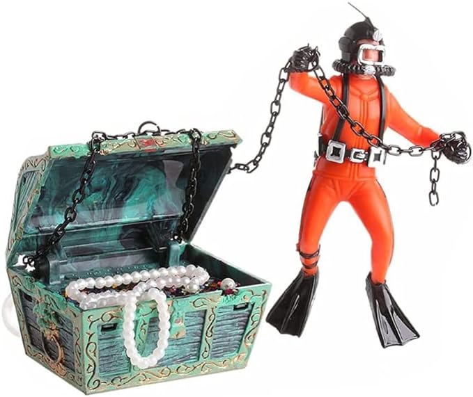Live-Action Aquarium Ornament Creative Undersea Treasure Chest Diver Air - Image 3
