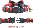 Cat Collar Breakaway with Bell and Bow Tie, Plaid Design Adjustable Safety - Image 3