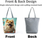 Cute Dog with Butterfly and Floral Design Tote Bag with Zipper Closure Outdoor - Image 8