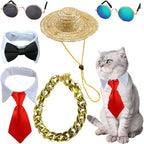6 Pieces Pets Dog Cat Bowtie Pet Sunglasses and Summer Pet Straw Hat by Yosbabe