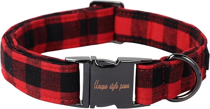 Unique style paws Christmas Dog Collar Metal Buckle Red Black Plaid Puppy by Uniquestylepaws
