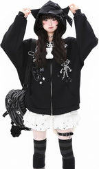 Womens Y2K Zip Up Cute Graphic Hoodies Cat Ears Casual Cartoon Harajuku Kawaii - Image 7