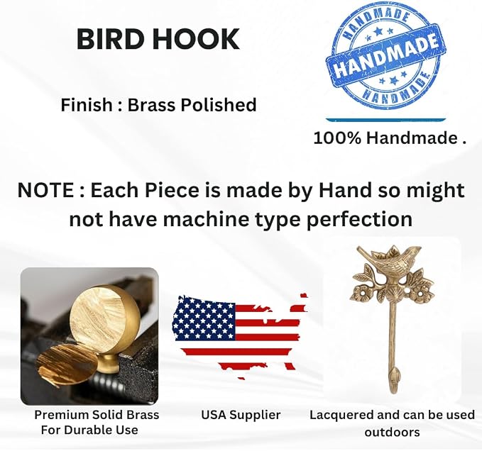STYLENT Decor Solid Brass Bird Antique Towel Hook Bathroom Accessories Retro - Image 4