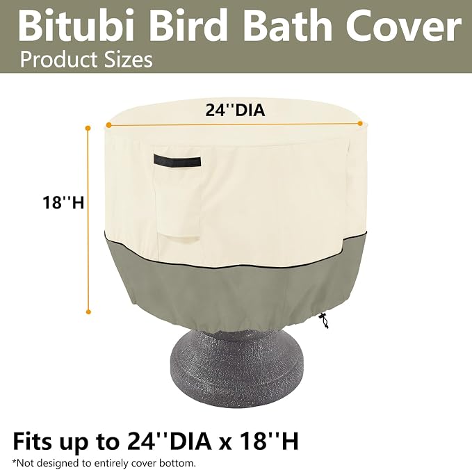 Bitubi Bird Bath Cover（24"x18"） 600D Oxford Cloth Garden Fountain Statue - Image 2