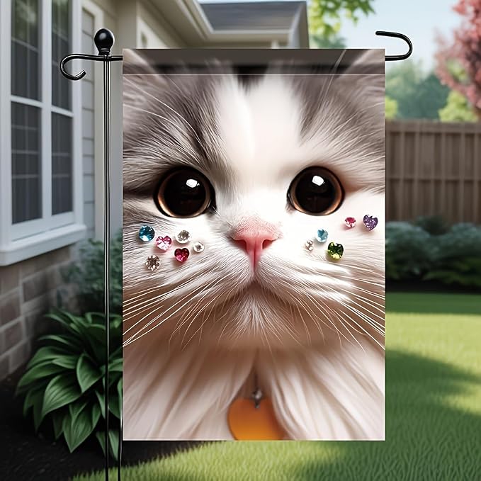 Cute Cat Garden Flag 12x18 Inch Double Sided Outdoor Yard Banner Adorable White - Image 2