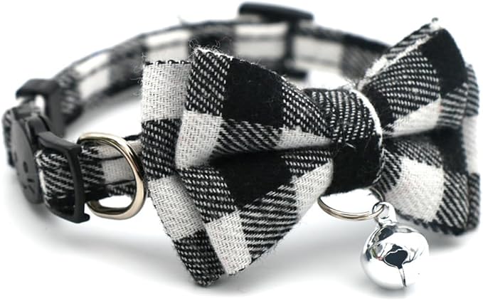 White Plaid Dog Bow Collar - Image 6