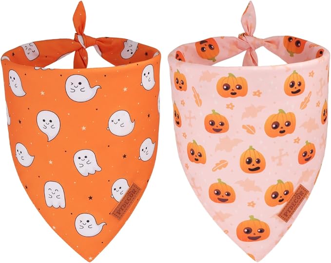PTDECOR Halloween Dog Bandana, Cute Ghost Pumpkin Design Reversible Holiday Pet by PTDECOR
