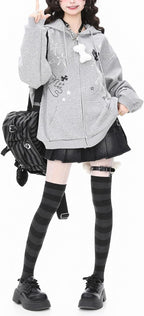 Womens Y2K Zip Up Cute Graphic Hoodies Cat Ears Casual Cartoon Harajuku Kawaii - Image 4