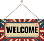 Welcome Sign for Front Door, Welcome Decor Wooden Hanging Sign for Wall Decor by corner+wind