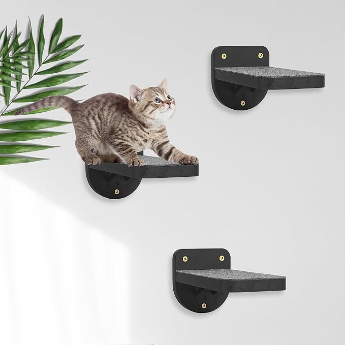 ESPETS Set of 3 Black Natural Sturdy Wood Cat Wall Floating Steps - Image 7