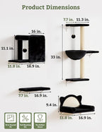 5-in-1 Cat Wall Shelves, Solid Wood & Velvet & Sisal Scratcher, 44lbs Max Load - Image 5