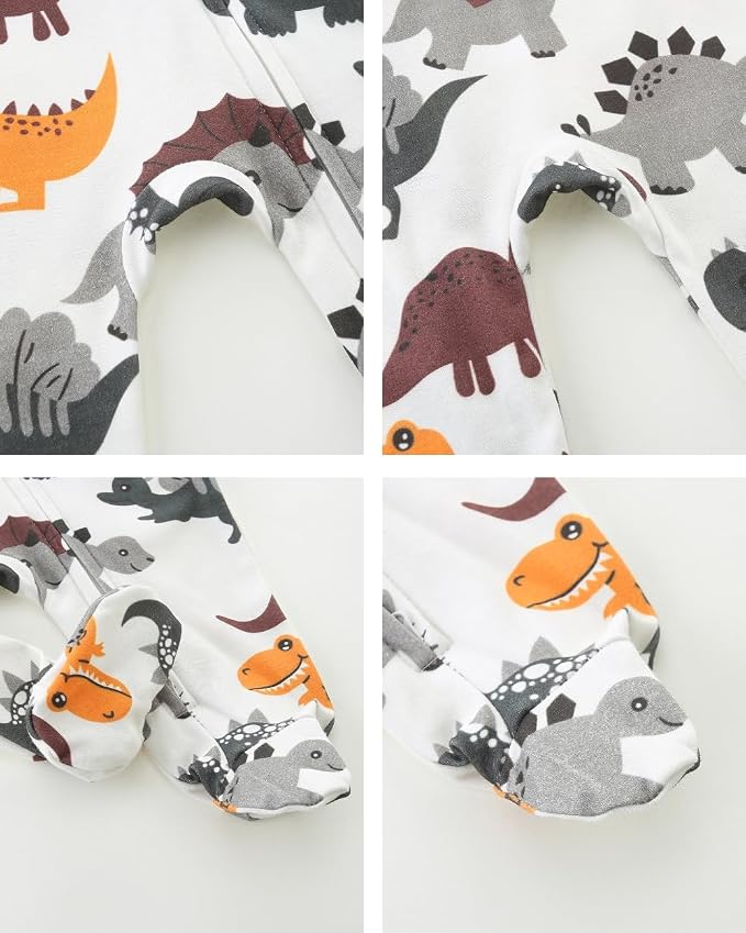 Neutral Baby Clothes Boy Girl Footed Cotton Long Sleeve Double Zipper Onesie - Image 4