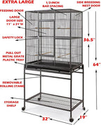 64" Extra Large Tight 1/2-Inch Bar Spacing Wrought Iron Flight Canary Parakeet - Image 2