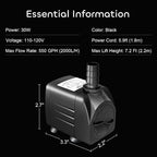 GROWNEER 550GPH Submersible Pump 30W Fountain Water Pump, - Image 6