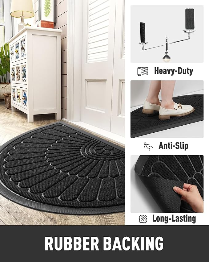 tchdio Door Mat Outdoor Indoor Entrance Doormat-Semicircular Durable Rubber Non - Image 3
