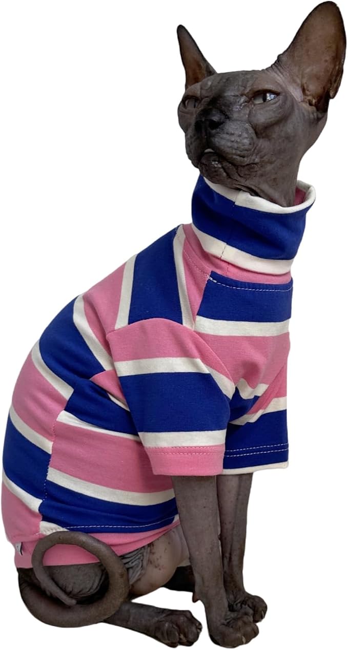 Vintage Stripes Sphynx Hairless Cats Shirt Cotton Cat Turtleneck Pet Clothes by Kitipcoo