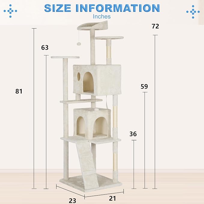 FDW | 81" Cat Tree Tower | Beige | Multi-Level Indoor Activity Center - Image 7