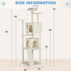 FDW | 81" Cat Tree Tower | Beige | Multi-Level Indoor Activity Center - Image 7