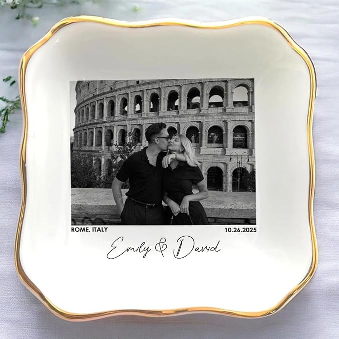 Custom Couple Portrait Photo Ring Dish, Personalized Picture Trinket Tray by Anniversaree