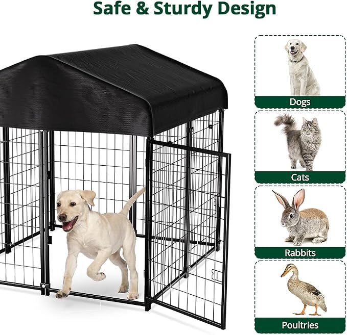 Dog Kennel Outside with Roof, Heavty Duty Welded Dog Crate Playpen with - Image 4