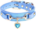 THAIN Fashion Dog Collar with Bling Diamonds & Heart Charm – 5 Holes Adjustable by THAIN