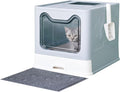Cat Litter Box with Litter Mat and Scoop, Large Covered Litter Box with Lid by Medario