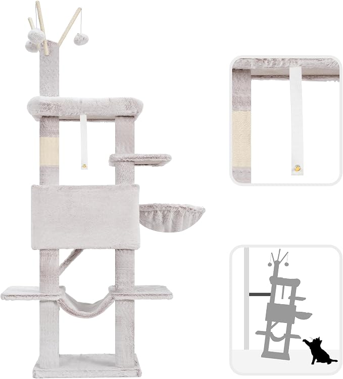 Cat Tree, Cat Condo with Cat Scratching Post and Board, Cat Hammock, Muchroom - Image 7