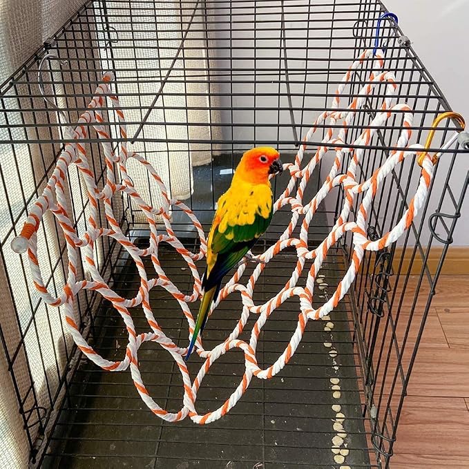 Bird Swing Climbing Rope Net Toys 14" x 24" Parakeet Hemp Rope Perch Swing - Image 2